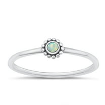 CHOOSE YOUR COLOR White Simulated Opal Ring .925 Sterling Silver Chic Bali Band CZ Female Size 10