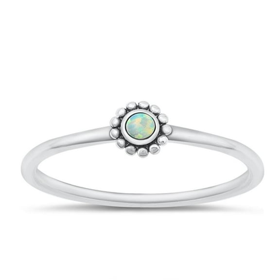 CHOOSE YOUR COLOR White Simulated Opal Ring .925 Sterling Silver Chic Bali Band CZ Female Size 10