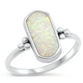 thumbnail image 1 of CHOOSE YOUR COLOR White Simulated Opal Ring .925 Sterling Silver Cocktail Band CZ Female Size 7, 1 of 4