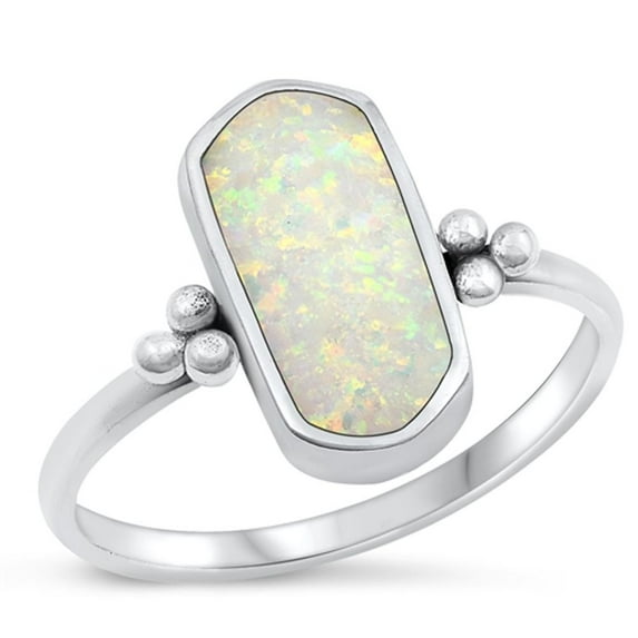 CHOOSE YOUR COLOR White Simulated Opal Ring .925 Sterling Silver Cocktail Band CZ Female Size 7