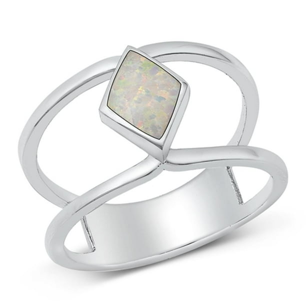 Sterling Silver CZ and Opal Double Band Ring Sterling Silver CZ and Opal Double Band Ring