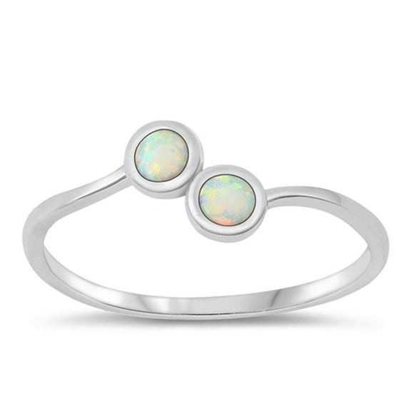 CHOOSE YOUR COLOR White Simulated Opal Ring 925 Sterling Silver Double Circles Band CZ Female Size 4