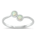 thumbnail image 1 of CHOOSE YOUR COLOR White Simulated Opal Ring 925 Sterling Silver Double Circles Band CZ Female Size 8, 1 of 4