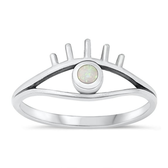 CHOOSE YOUR COLOR White Simulated Opal Ring .925 Sterling Silver Eye Love Band CZ Female Size 5