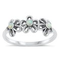 thumbnail image 1 of CHOOSE YOUR COLOR White Simulated Opal Ring .925 Sterling Silver Flower Band CZ Female Size 5, 1 of 4