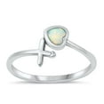 thumbnail image 1 of CHOOSE YOUR COLOR White Simulated Opal Ring .925 Sterling Silver Heart & Cross Band CZ Female Size 9, 1 of 4