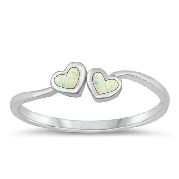 CHOOSE YOUR COLOR White Simulated Opal Ring .925 Sterling Silver Loving Hearts Band CZ Female Size 8
