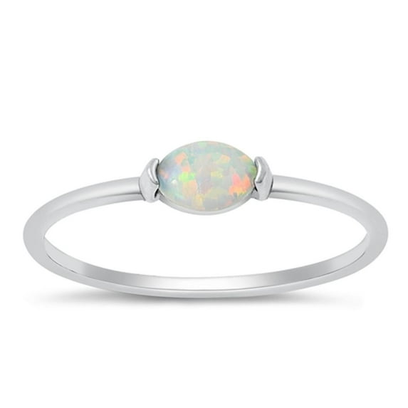 CHOOSE YOUR COLOR White Simulated Opal Ring .925 Sterling Silver Minimalist Band CZ Female Size 10
