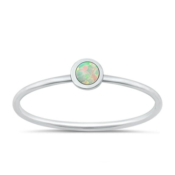 CHOOSE YOUR COLOR White Simulated Opal Ring .925 Sterling Silver Minimalist Band CZ Female Size 1