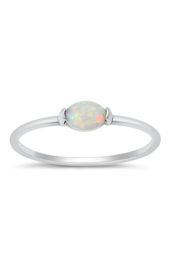 CHOOSE YOUR COLOR White Simulated Opal Ring .925 Sterling Silver Minimalist Band CZ Female Size 7