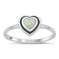 thumbnail image 1 of CHOOSE YOUR COLOR White Simulated Opal Ring 925 Sterling Silver Pulsating Heart Band CZ Female Size 9, 1 of 4
