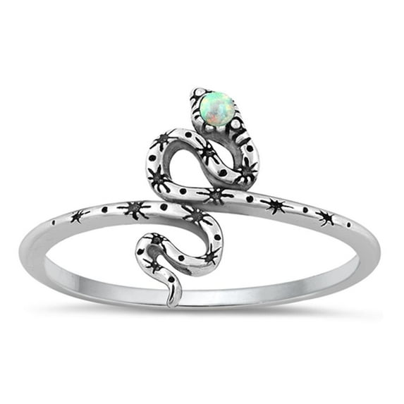 CHOOSE YOUR COLOR White Simulated Opal Ring .925 Sterling Silver Snake Band CZ Female Size 9