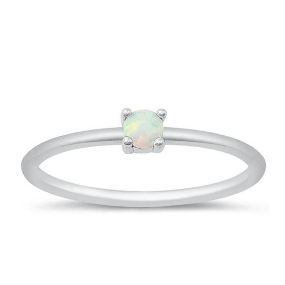 CHOOSE YOUR COLOR White Simulated Opal Ring .925 Sterling Silver Solitaire Band CZ Female Size 5