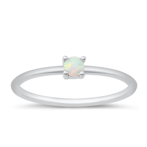 CHOOSE YOUR COLOR White Simulated Opal Ring .925 Sterling Silver Solitaire Band CZ Female Size 7