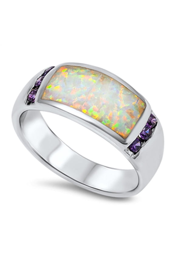 CHOOSE YOUR COLOR White Simulated Opal Ring .925 Sterling Silver Thumb Band Purple CZ Female Size 6