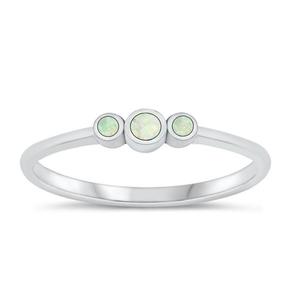 CHOOSE YOUR COLOR White Simulated Opal Ring .925 Sterling Silver Trinity Band CZ Female Size 9