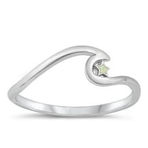 CHOOSE YOUR COLOR White Simulated Opal Ring .925 Sterling Silver Wave & Star Band CZ Female Size 5