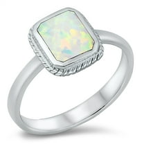 CHOOSE YOUR COLOR White Simulated Opal Rope Ring .925 Sterling Silver Band CZ Female Size 7