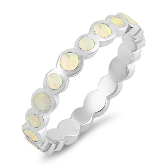 CHOOSE YOUR COLOR White Simulated Opal Round Eternity Wave Ring .925 Sterling Silver Band CZ Female Size 9