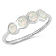 thumbnail image 1 of CHOOSE YOUR COLOR White Simulated Opal Round Inlay Stackable Midi Sterling Silver Ring CZ Female Size 10, 1 of 4