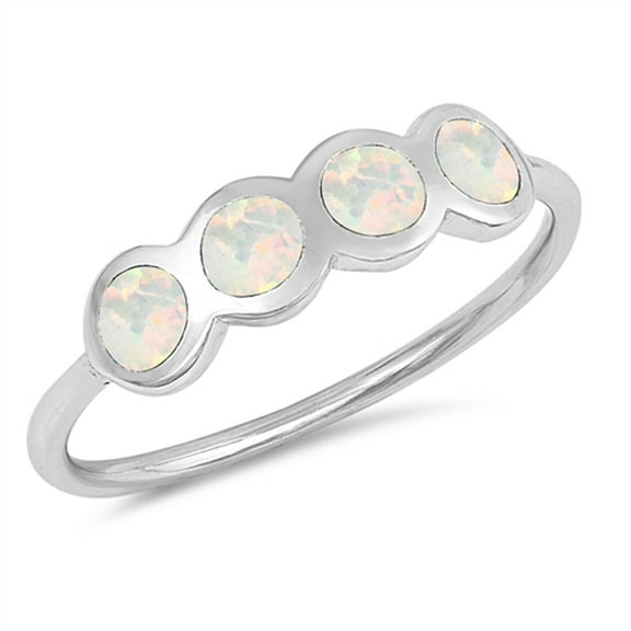 CHOOSE YOUR COLOR White Simulated Opal Round Inlay Stackable Midi Sterling Silver Ring CZ Female Size 9