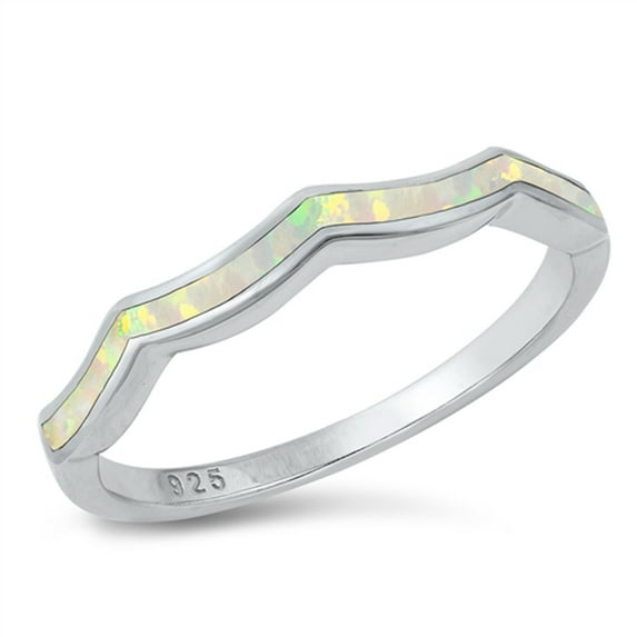 CHOOSE YOUR COLOR White Simulated Opal Scalloped Wave Ring .925 Sterling Silver Band CZ Female Size 10