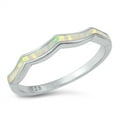 thumbnail image 1 of CHOOSE YOUR COLOR White Simulated Opal Scalloped Wave Ring .925 Sterling Silver Band CZ Female Size 6, 1 of 4