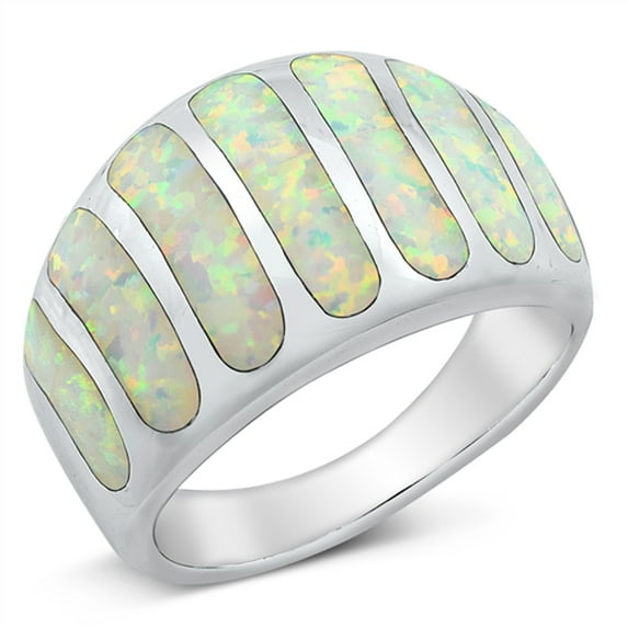 CHOOSE YOUR COLOR White Simulated Opal Seashell Style Ring .925 Sterling Silver Band CZ Female Size 10