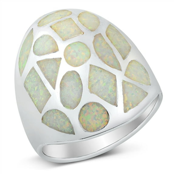 CHOOSE YOUR COLOR White Simulated Opal Shapes Ring .925 Sterling Silver Band CZ Female Size 10