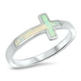 thumbnail image 1 of CHOOSE YOUR COLOR White Simulated Opal Sideways Cross Christ Ring .925 Sterling Silver Band CZ Female Size 11, 1 of 4