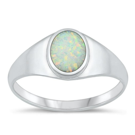 CHOOSE YOUR COLOR White Simulated Opal Signet Ring .925 Sterling Silver Band CZ Female Size 6