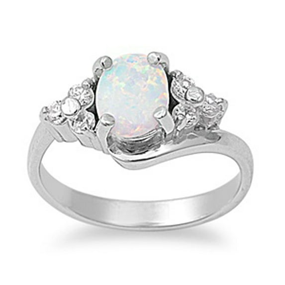CHOOSE YOUR COLOR White Simulated Opal Solitaire Elegant Ring Sterling Silver Band CZ Female Size 10