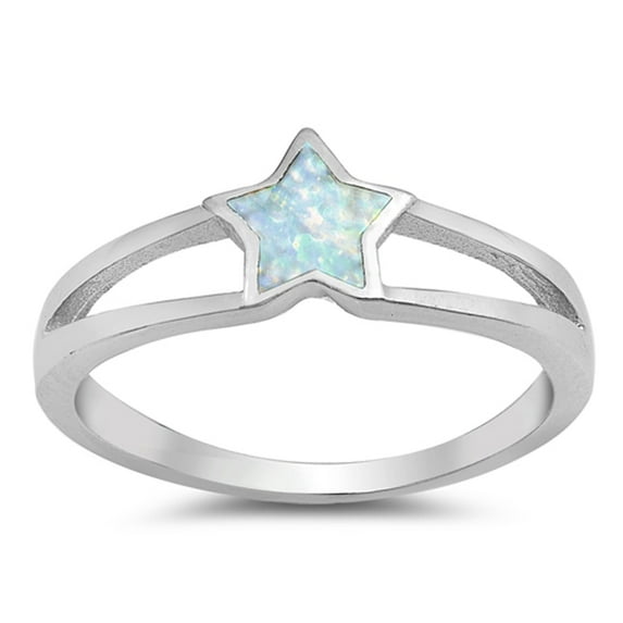 CHOOSE YOUR COLOR White Simulated Opal Solitaire Star Ring .925 Sterling Silver Band CZ Female Size 8
