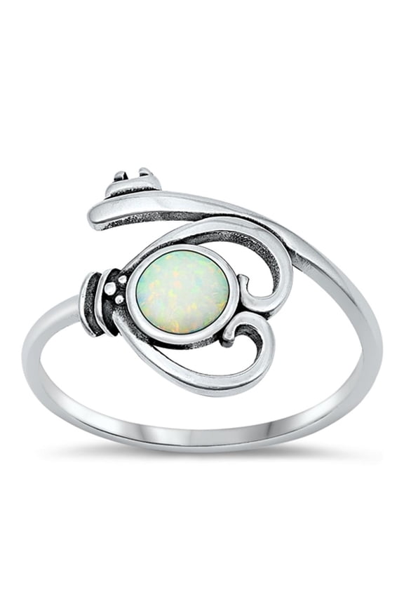 CHOOSE YOUR COLOR White Simulated Opal Spoon Key Ring 925 Sterling Silver Heart Band CZ Female Size 4