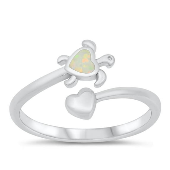 CHOOSE YOUR COLOR White Simulated Opal Spoon Turtle Love Ring .925 Sterling Silver Band CZ Female Size 5