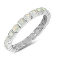 thumbnail image 1 of CHOOSE YOUR COLOR White Simulated Opal Square Circle Eternity Ring .925 Sterling Silver Band CZ Female Size 5, 1 of 4