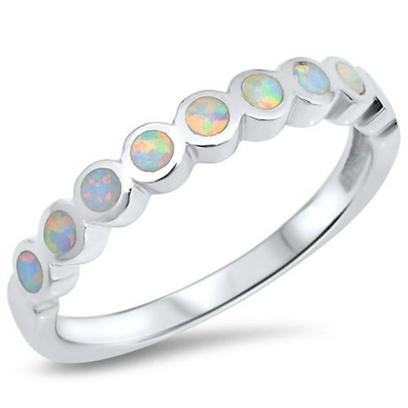 CHOOSE YOUR COLOR White Simulated Opal Stackable Round Circle Ring .925 Sterling Silver Band CZ Female Size 4