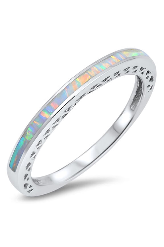 CHOOSE YOUR COLOR White Simulated Opal Stackable Wholesale Ring .925 Sterling Silver Band CZ Female Size 4