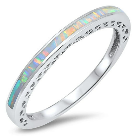 CHOOSE YOUR COLOR White Simulated Opal Stackable Wholesale Ring .925 Sterling Silver Band CZ Female Size 4