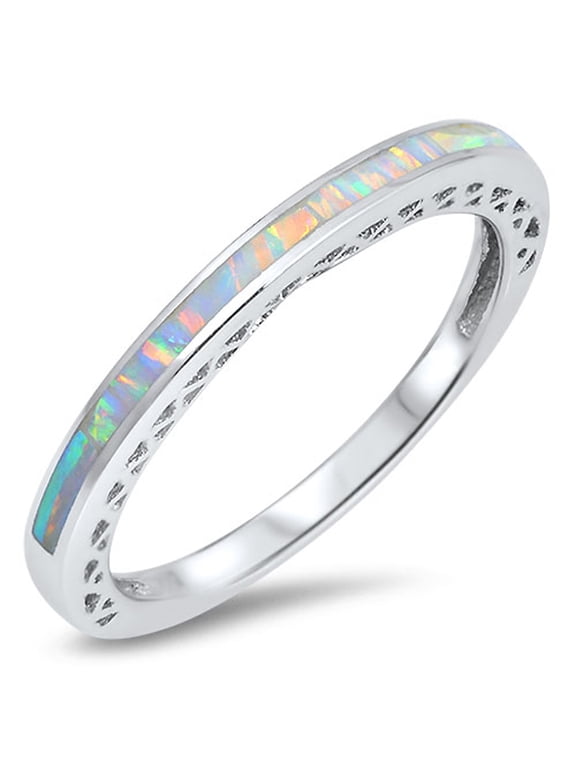CHOOSE YOUR COLOR White Simulated Opal Stackable Wholesale Ring .925 Sterling Silver Band CZ Female Size 5