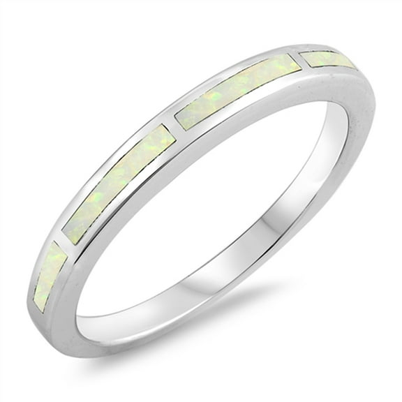 CHOOSE YOUR COLOR White Simulated Opal Stacking Ring .925 Sterling Silver Band CZ Female Size 10