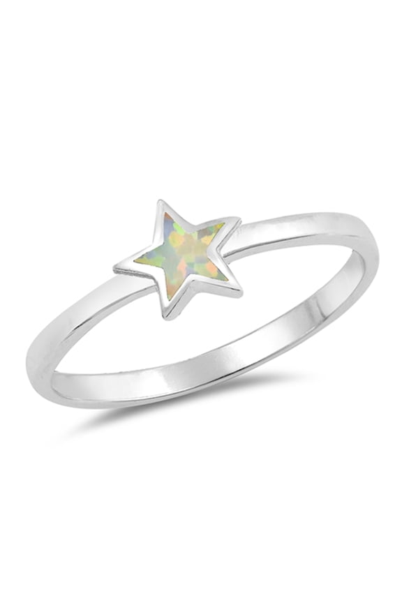 CHOOSE YOUR COLOR White Simulated Opal Star Inlay Dainty Ring Sterling Silver Band CZ Female Size 8