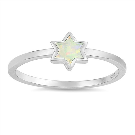 CHOOSE YOUR COLOR White Simulated Opal Star of David Dainty Ring Sterling Silver Band CZ Female Size 10