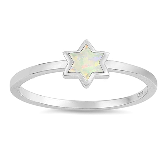 CHOOSE YOUR COLOR White Simulated Opal Star of David Dainty Ring Sterling Silver Band CZ Female Size 9