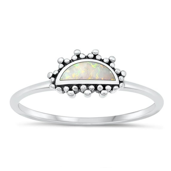 CHOOSE YOUR COLOR White Simulated Opal Sunrise Ring .925 Sterling Silver Sunset Band CZ Female Size 4