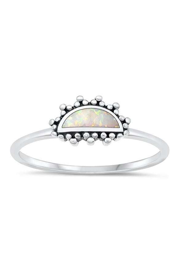 CHOOSE YOUR COLOR White Simulated Opal Sunrise Ring .925 Sterling Silver Sunset Band CZ Female Size 9