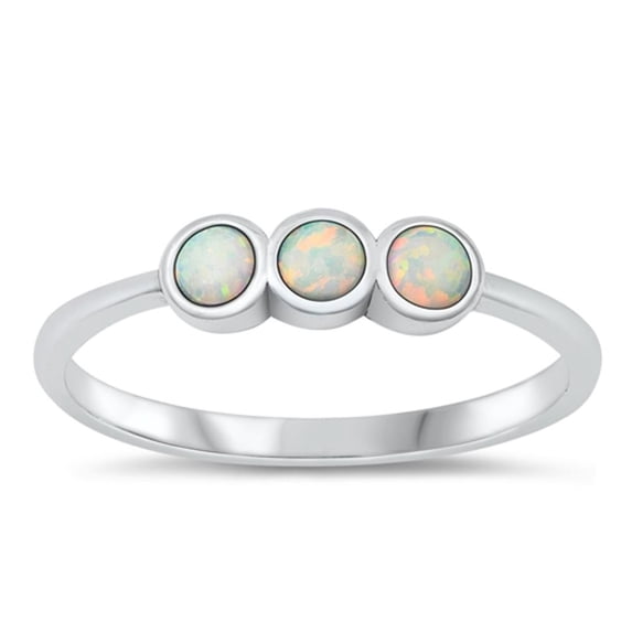 CHOOSE YOUR COLOR White Simulated Opal Trinity Ring 925 Sterling Silver Trilogy Band CZ Female Size 7
