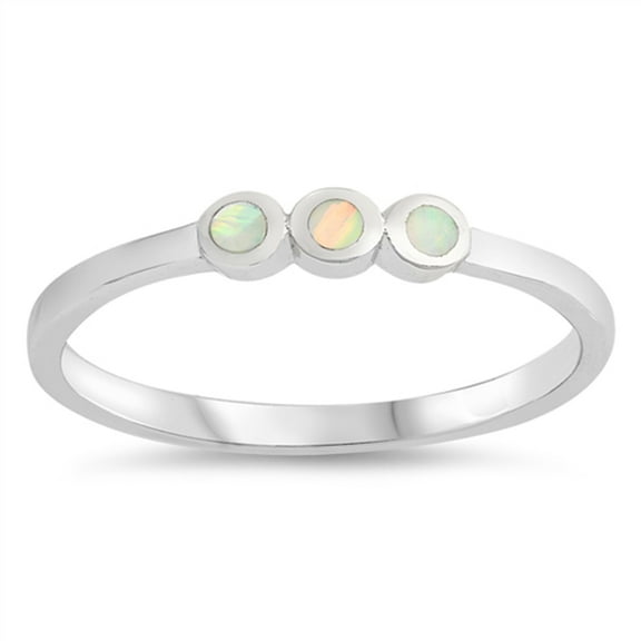 CHOOSE YOUR COLOR White Simulated Opal Trio Flat Set Midi Ring .925 Sterling Silver Band CZ Female Size 5
