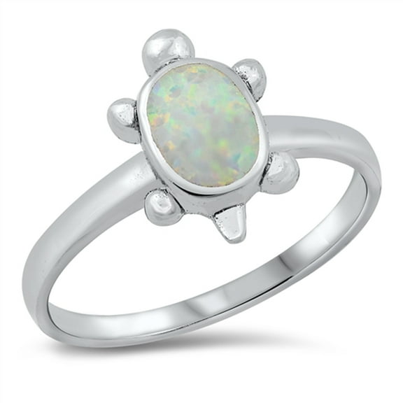 CHOOSE YOUR COLOR White Simulated Opal Turtle Animal Ring .925 Sterling Silver CZ Female Size 5