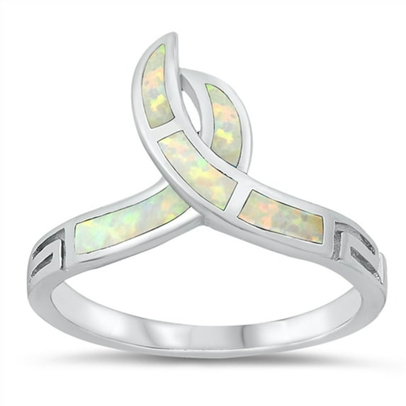 CHOOSE YOUR COLOR White Simulated Opal Twist Love Ring .925 Sterling Silver Band CZ Female Size 10